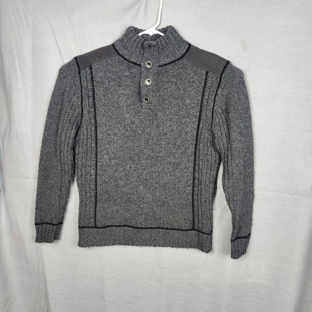 Mens Gray Woolworths Regular Fit Button-Up Knit Sweater Merino Blend Size Large